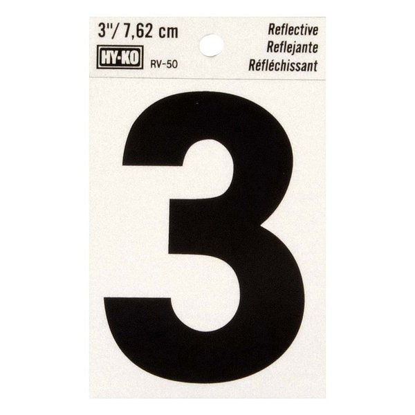 Hy-Ko 3In Reflective Number 3, 10PK B00444